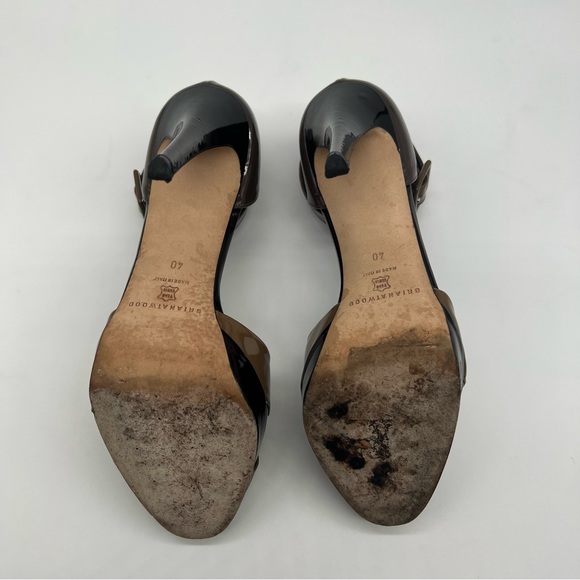 Brian Atwood Peep Toe Platform Heels Brown Patent Leather Sz 8 Sexy - Picture 10 of 13